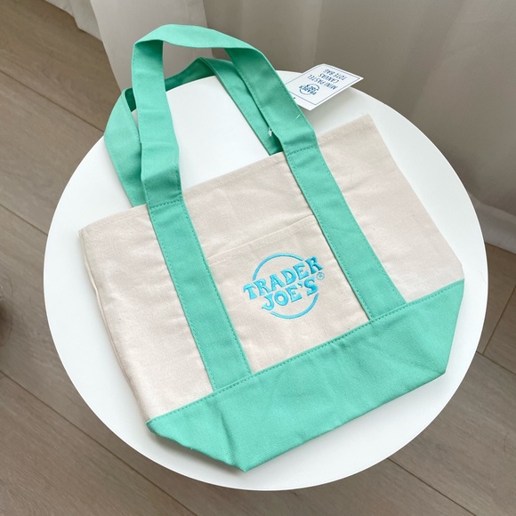 Trader Joe'S Handbags - Trader Joe’s Mini Pastel Canvas Tote Bag - Mint Green